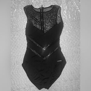 Vince Camuto Black Sequin Mesh Bodysuit